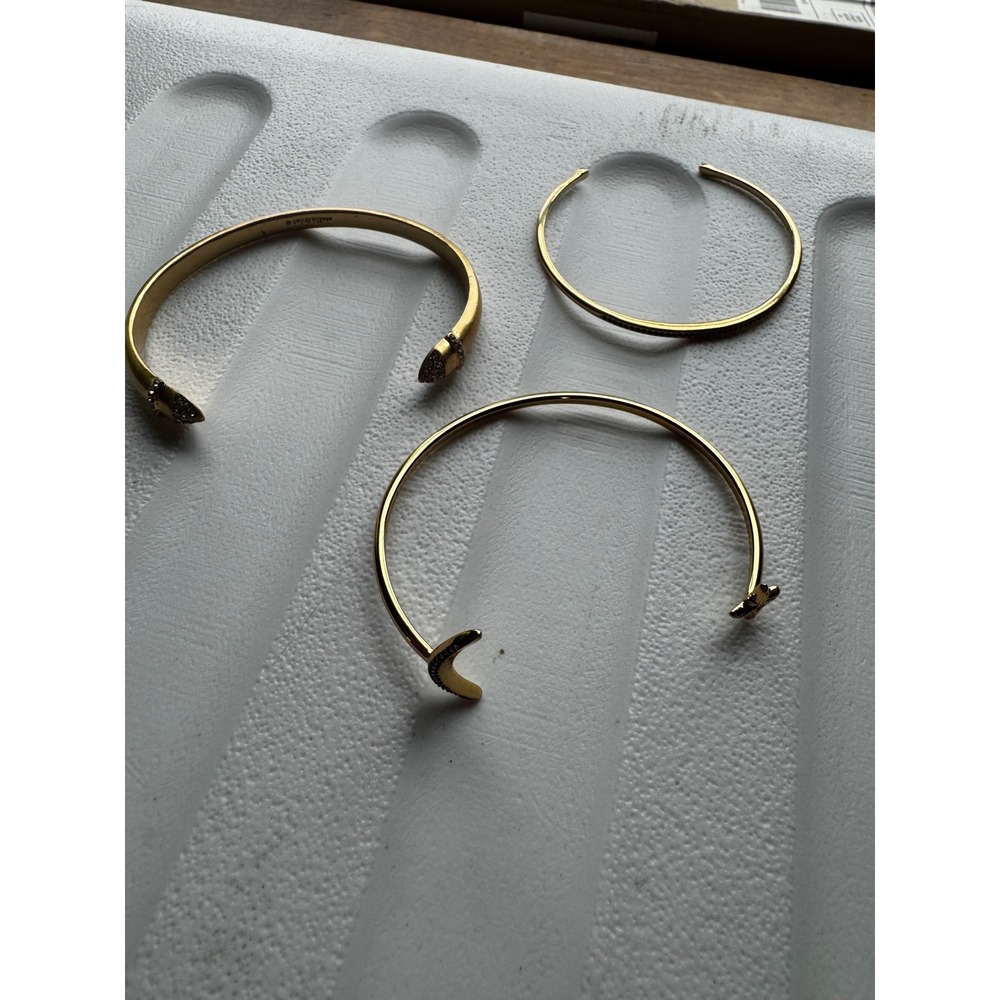 Stella & Dot Gold Tone Cuff Bracelet Set Celestial Moon Star Black Pave 3 Piece